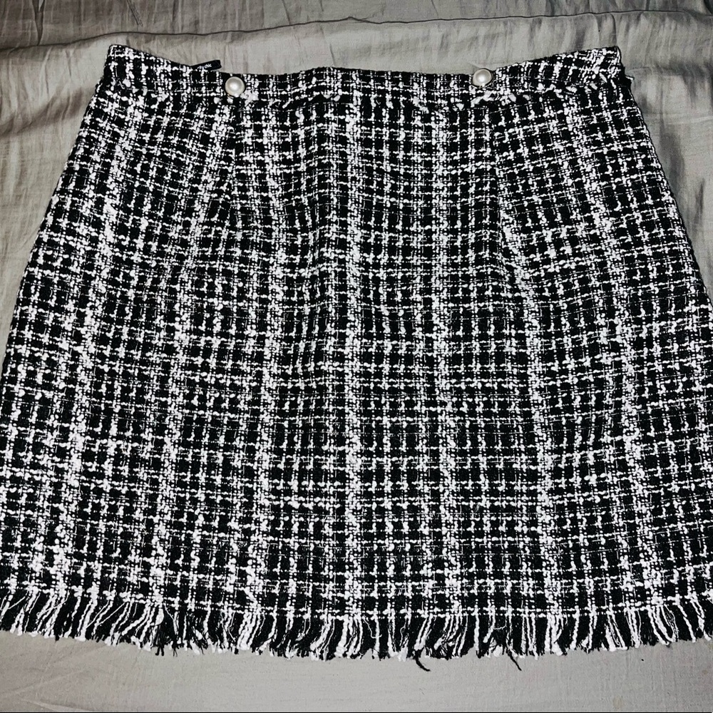 City Chic Women's Apparel Plus Size MiniSkirt with Fringe Hem and Pearl Button
